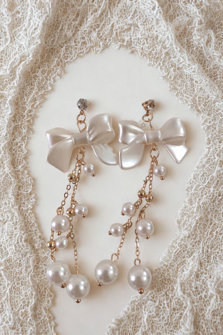 Pearl Bow Cascade Earrings