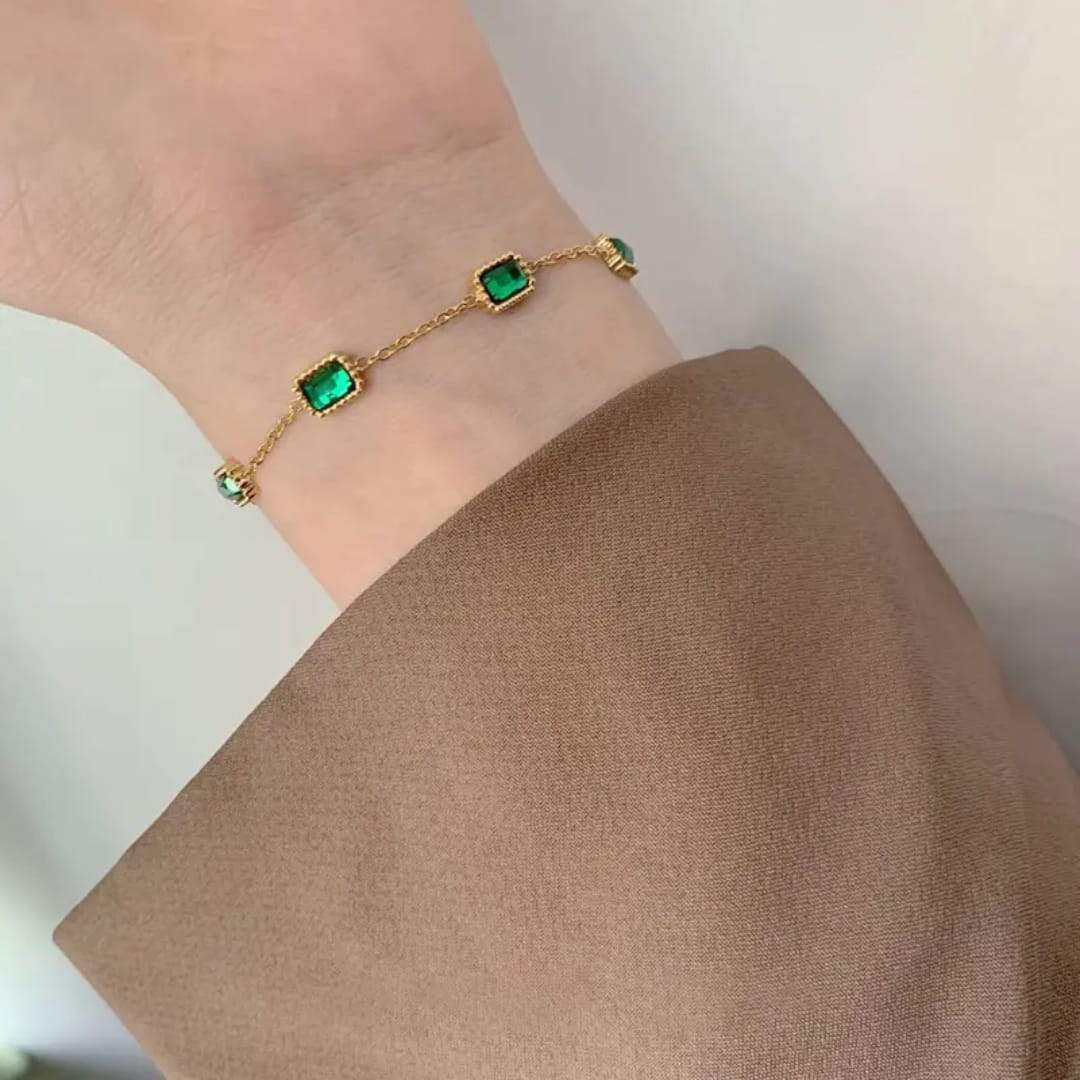 CZ Emerald Elegance Anti-Tarnish Gold Plated Bracelet