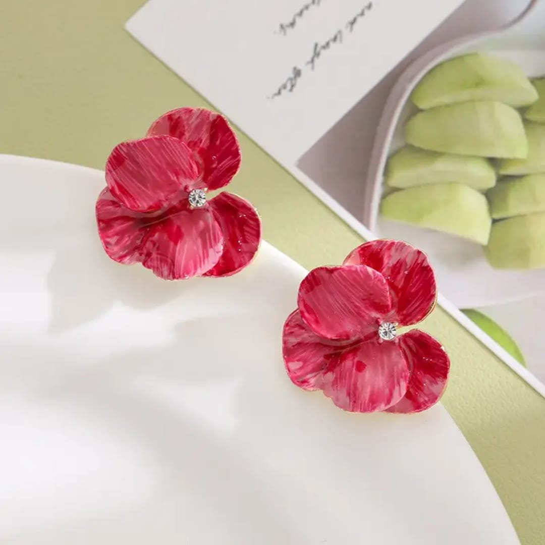 Azure Bloom Red Petal Studs