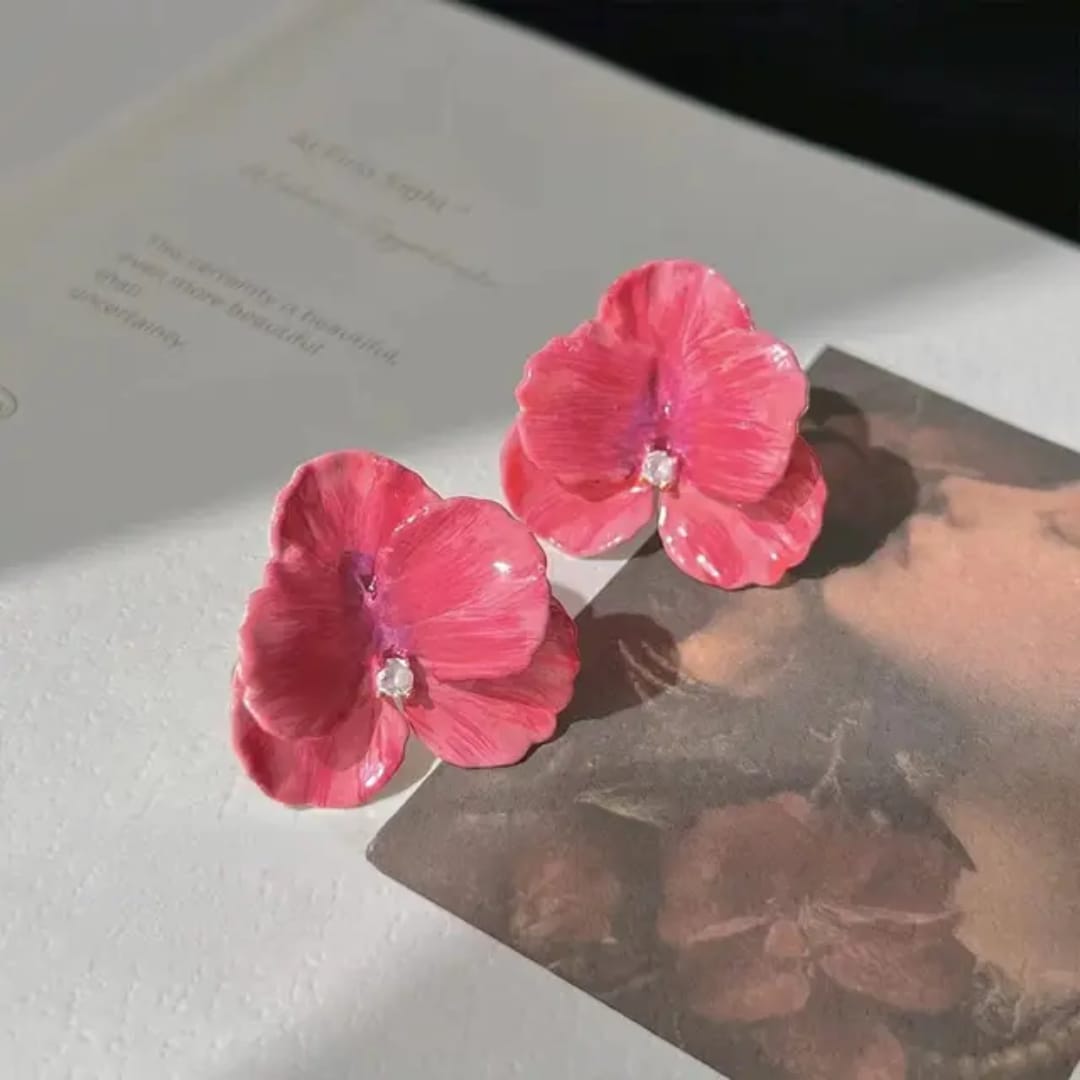 Azure Bloom Red Petal Studs photo 2