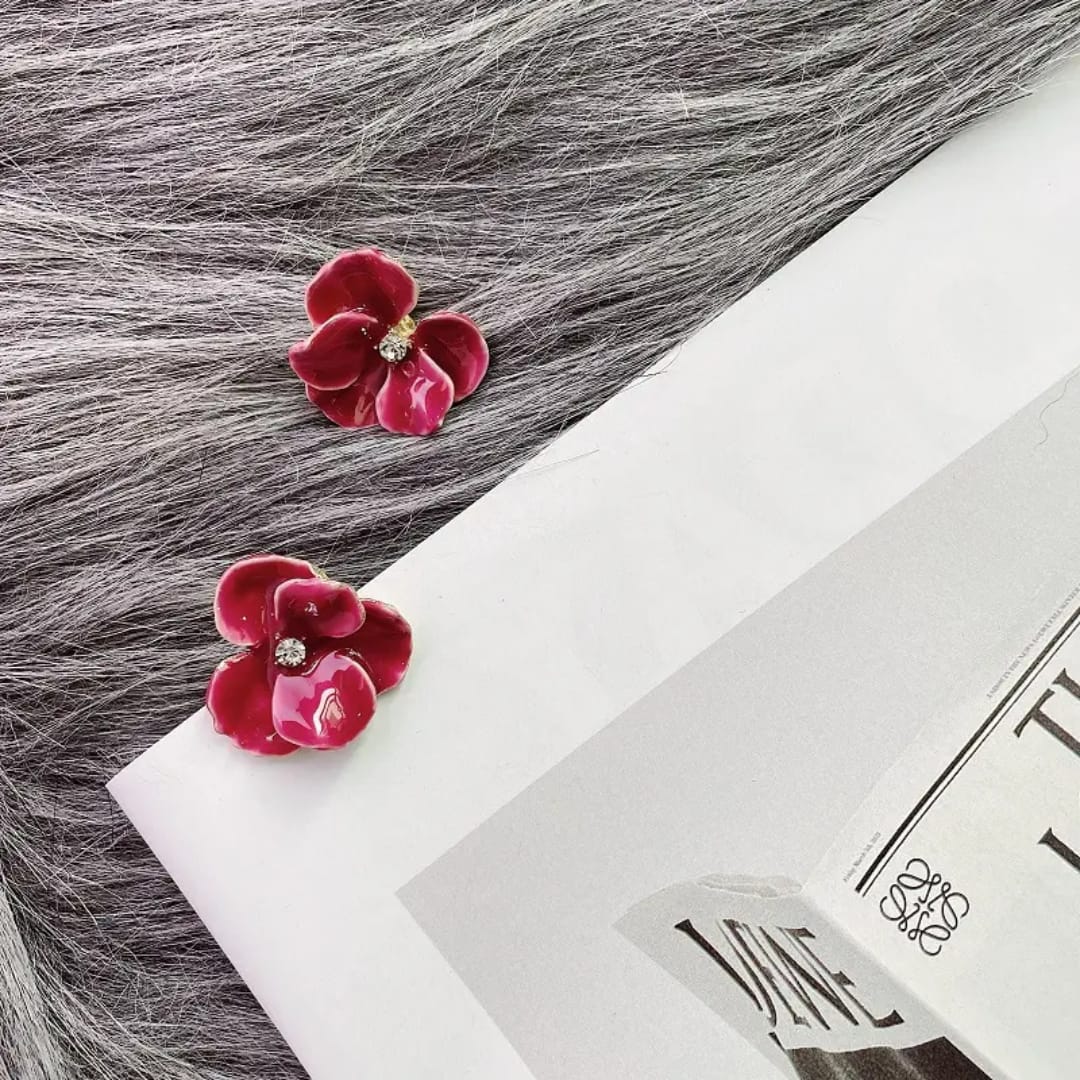 Azure Bloom Red Petal Studs photo 3