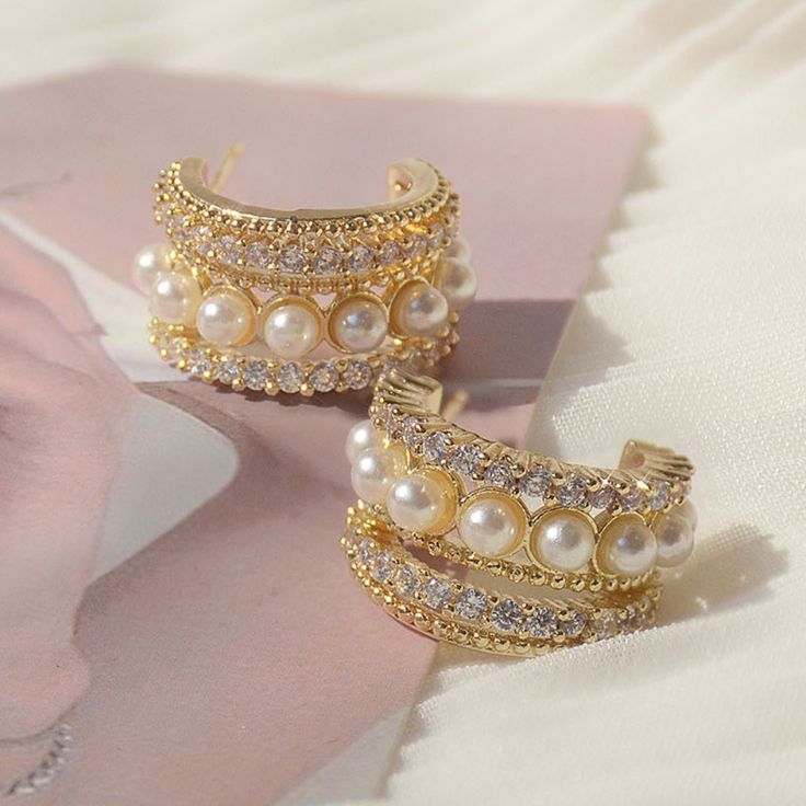 Aylin Courture Pearl Gold Semi Hoops
