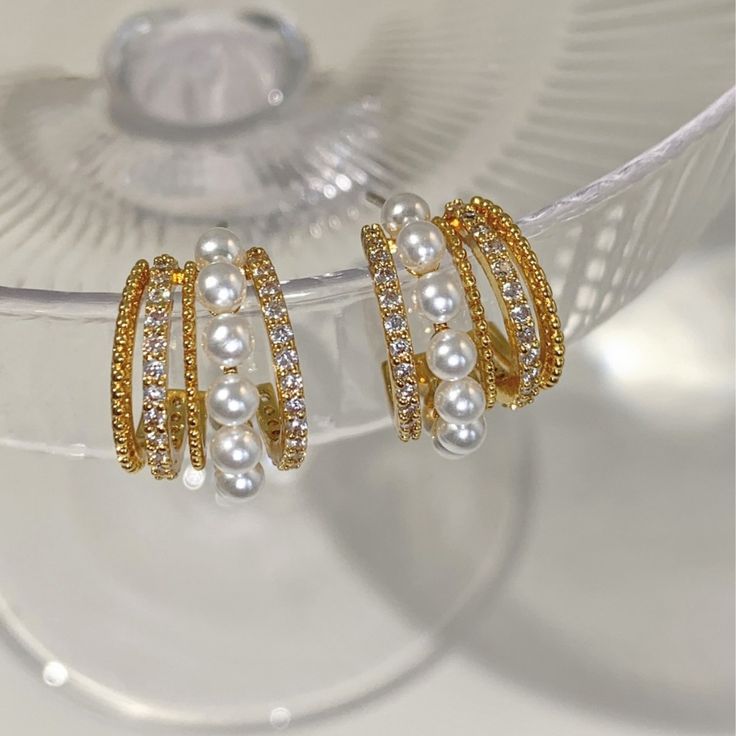 Aylin Courture Pearl Gold Semi Hoops photo 2