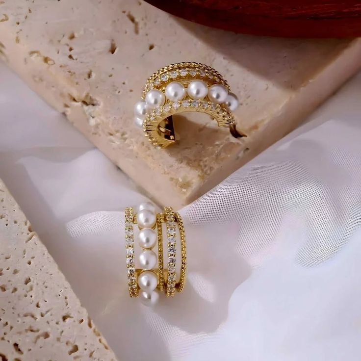 Aylin Courture Pearl Gold Semi Hoops photo 3