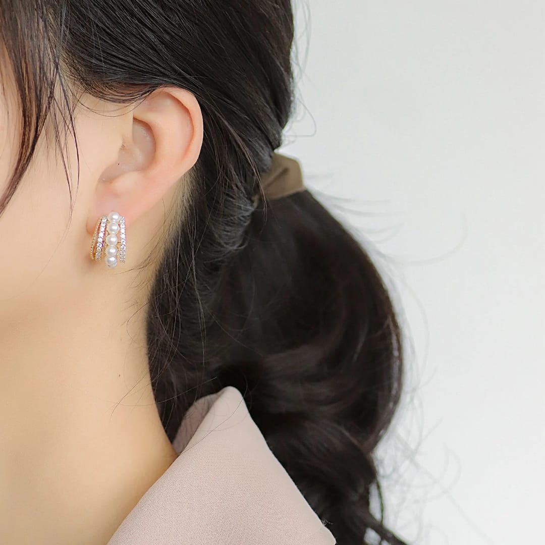 Aylin Courture Pearl Gold Semi Hoops photo 6