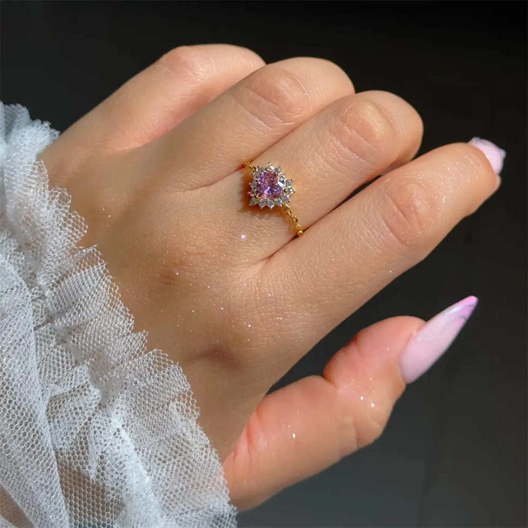 Aylin Pink Radiance CZ Ring — Anti-Tarnish, Stainless steel with 18k Gold PVD plated. photo 2