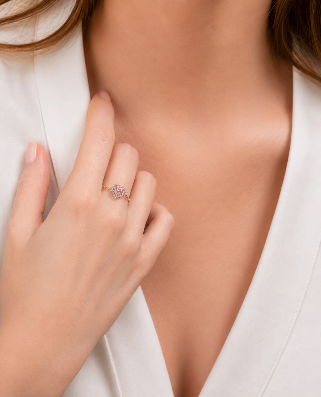 Aylin Pink Radiance CZ Ring — Anti-Tarnish, Stainless steel with 18k Gold PVD plated. photo 3