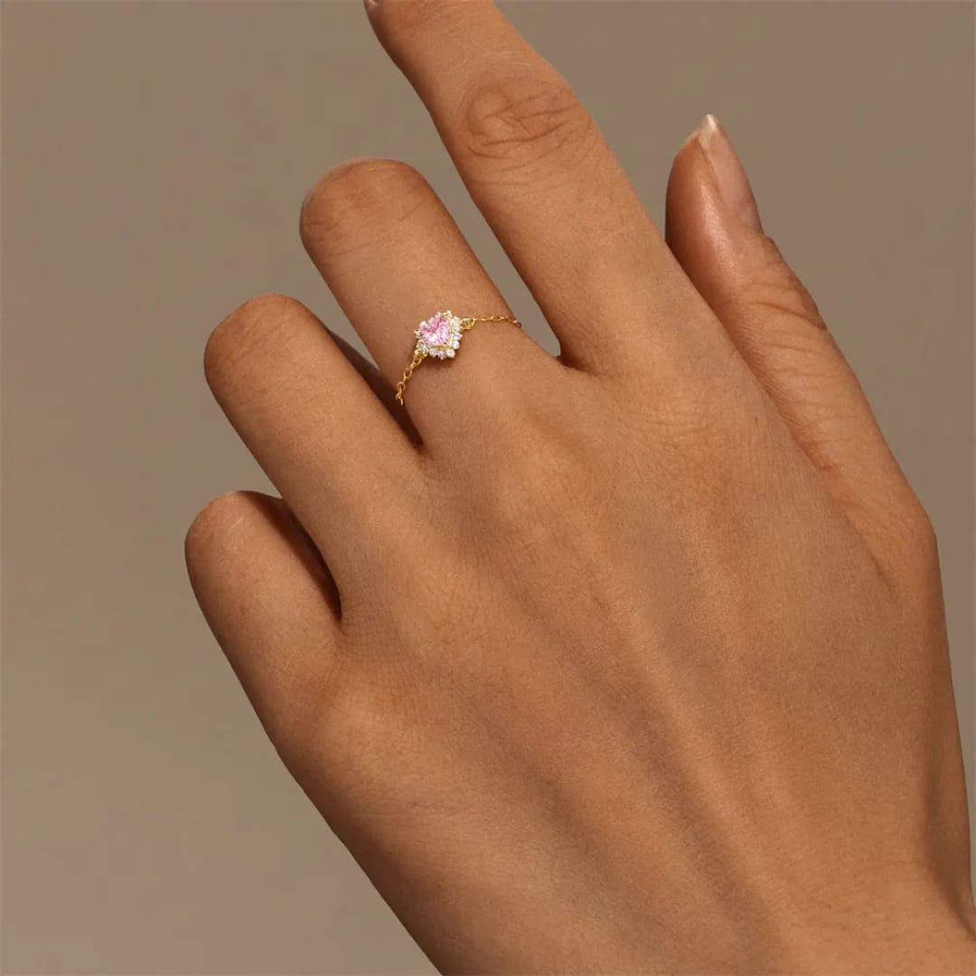Aylin Pink Radiance CZ Ring — Anti-Tarnish, Stainless steel with 18k Gold PVD plated. photo 5