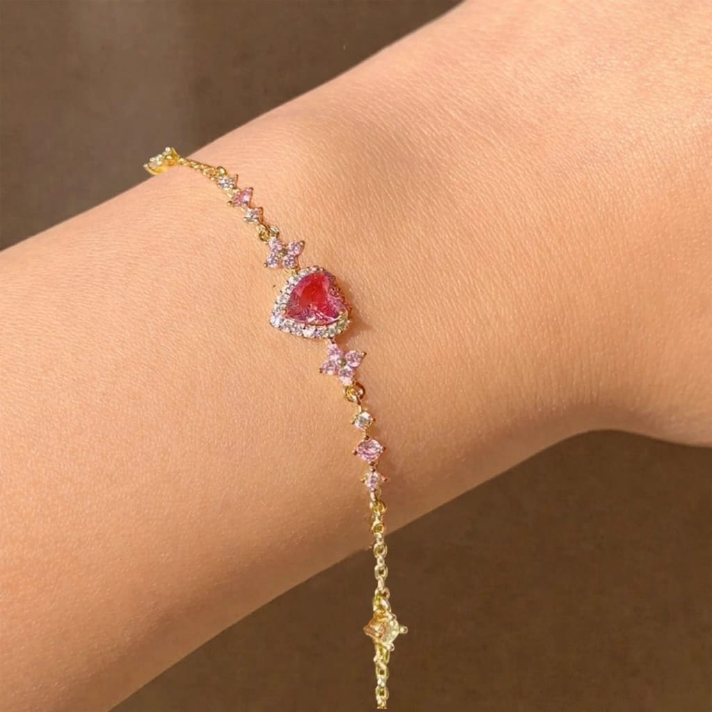 Aylin 18k Gold PVD Plated Romantic Pink Heart Bracelet – Anti-Tarnish Stainless Steel Adjustable Bracelet for Women photo 5