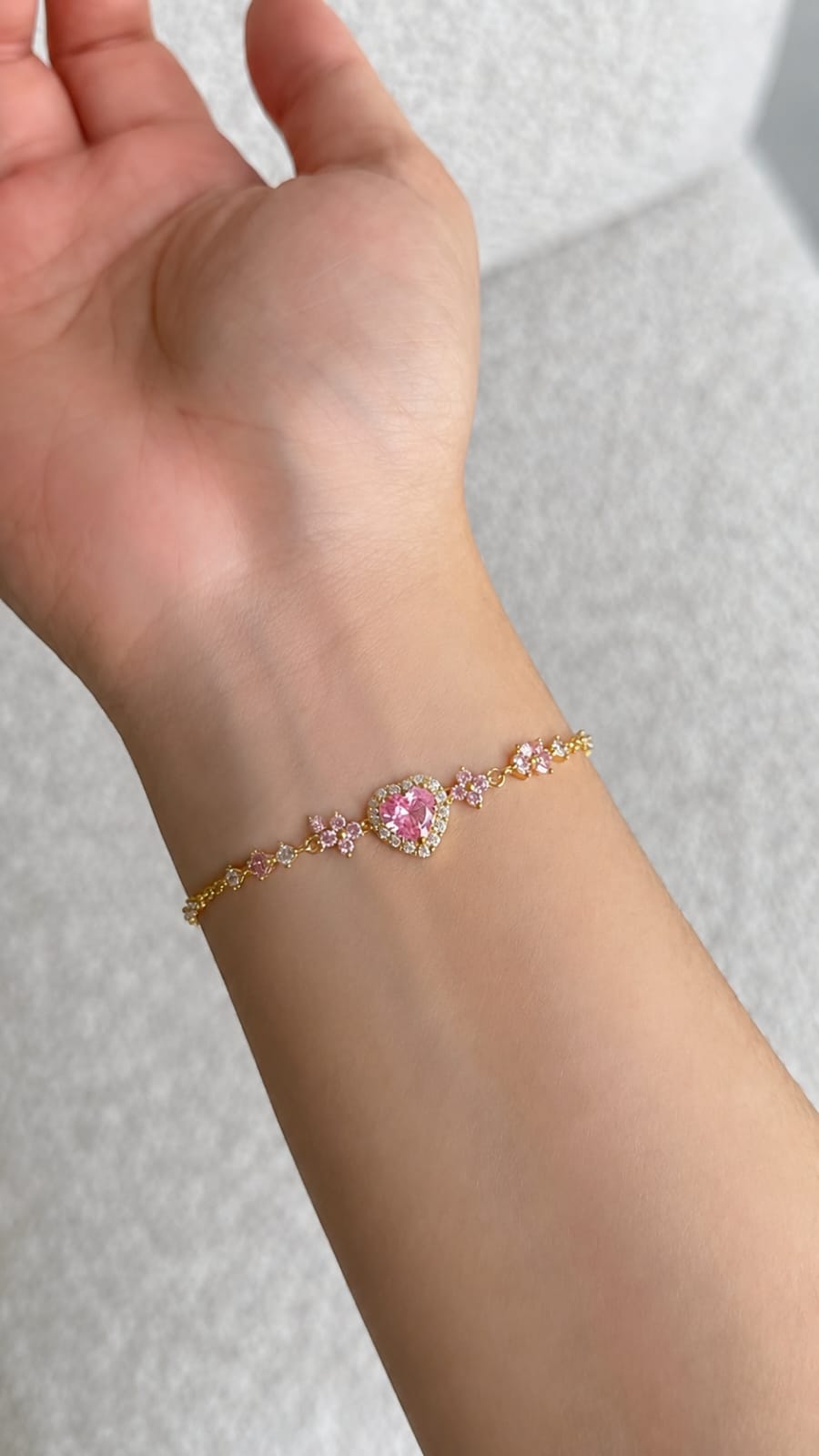 Aylin 18k Gold PVD Plated Romantic Pink Heart Bracelet – Anti-Tarnish Stainless Steel Adjustable Bracelet for Women photo 2