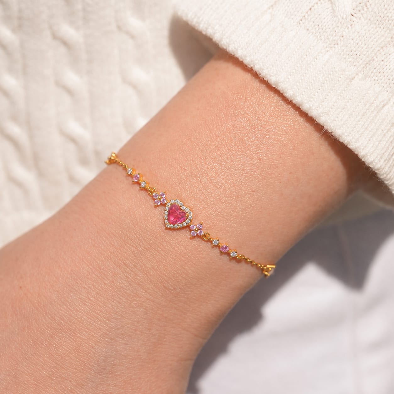Aylin 18k Gold PVD Plated Romantic Pink Heart Bracelet – Anti-Tarnish Stainless Steel Adjustable Bracelet for Women photo 3
