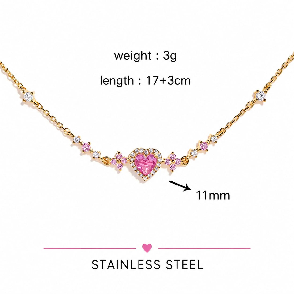 Aylin 18k Gold PVD Plated Romantic Pink Heart Bracelet – Anti-Tarnish Stainless Steel Adjustable Bracelet for Women photo 6