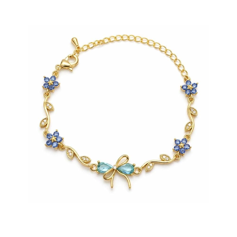 Aylin 18k Gold PVD Plated Blue Floral Bow Bracelet – Anti-Tarnish Stainless Steel Adjustable Bracelet for Women