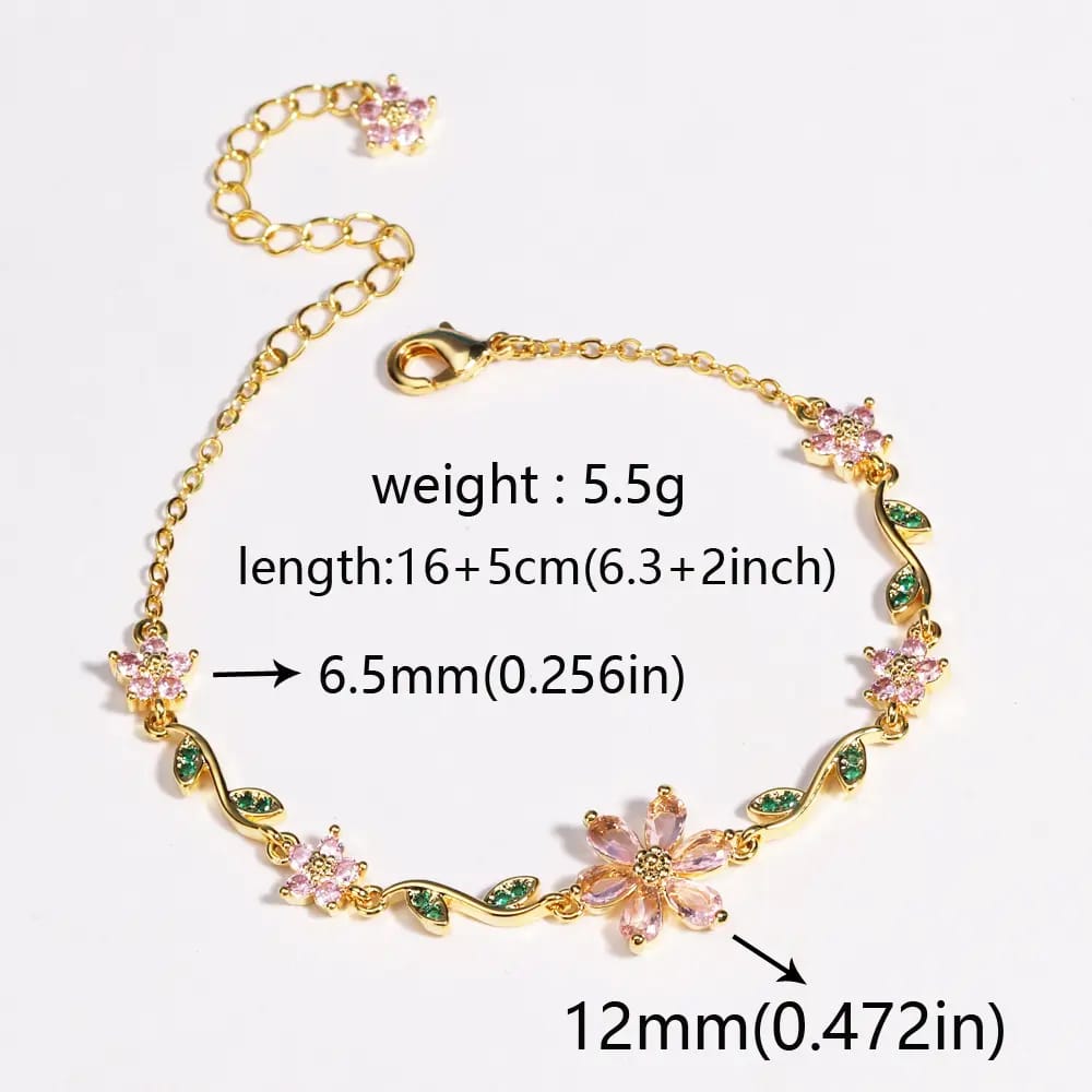 Aylin 18k Gold PVD Plated Pink Floral Bracelet – Anti-Tarnish Stainless Steel Adjustable Bracelet for Women photo 4