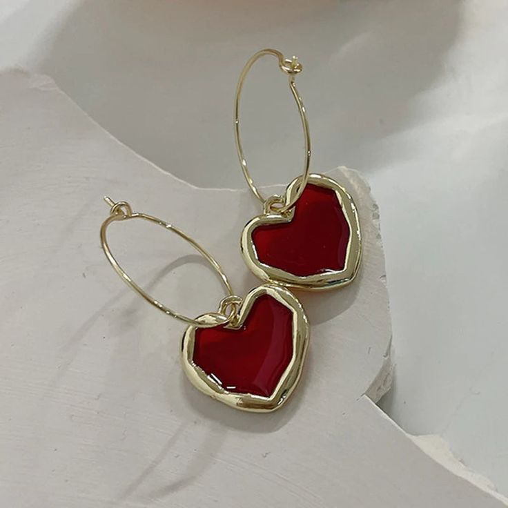 Aylin Cœur Rouge Red Heart Hoop Earrings