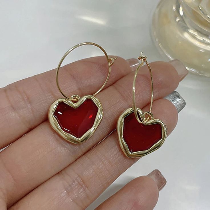 Aylin Cœur Rouge Red Heart Hoop Earrings photo 2
