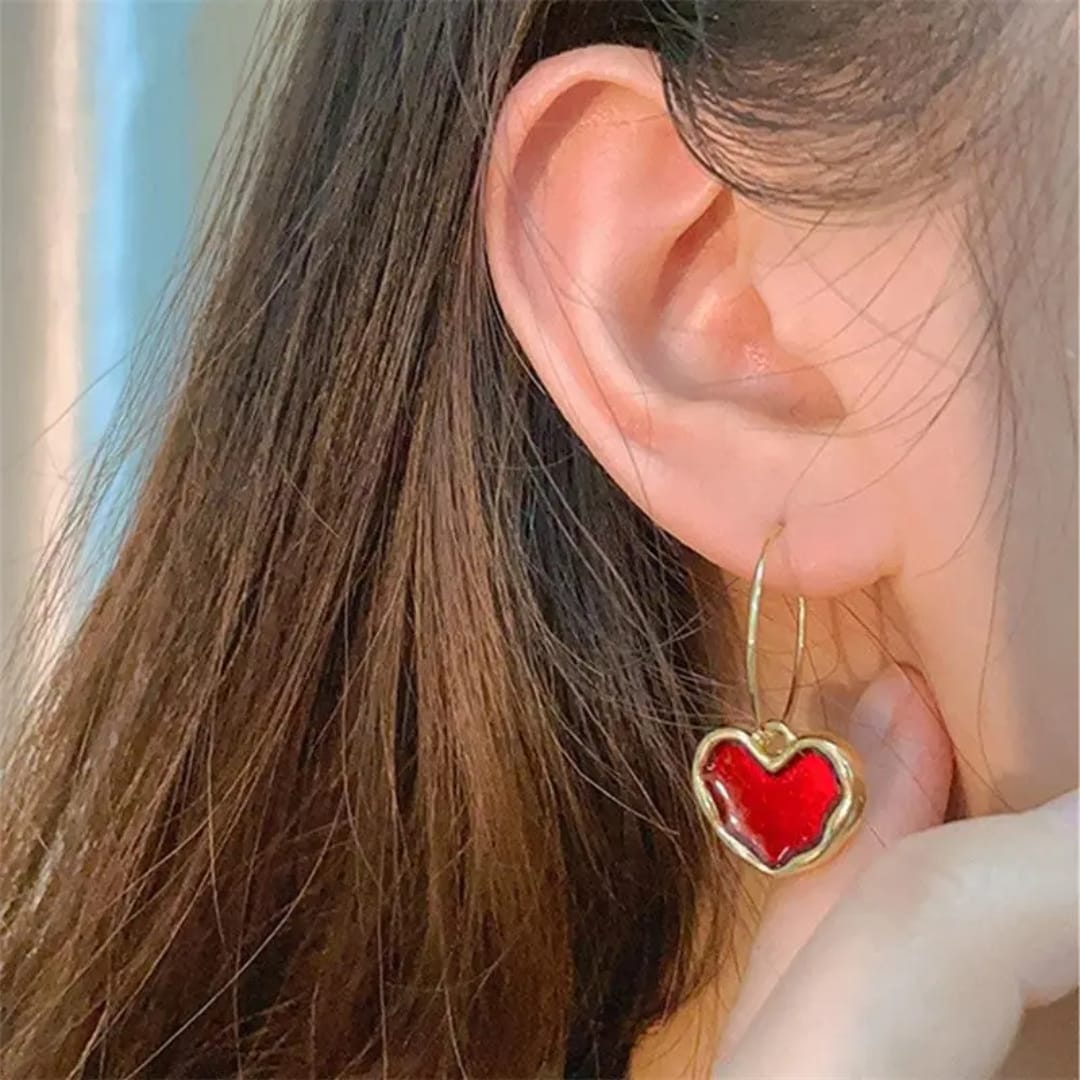 Aylin Cœur Rouge Red Heart Hoop Earrings photo 3