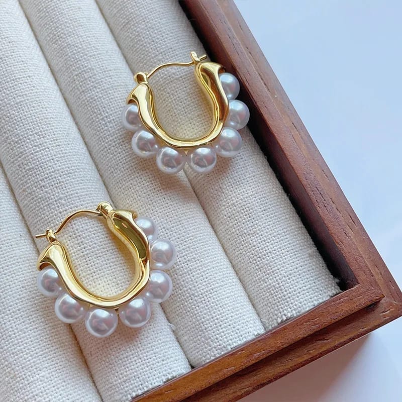 Aylin Anneau Perlé Gold Plated Pearl Hoop Earrings