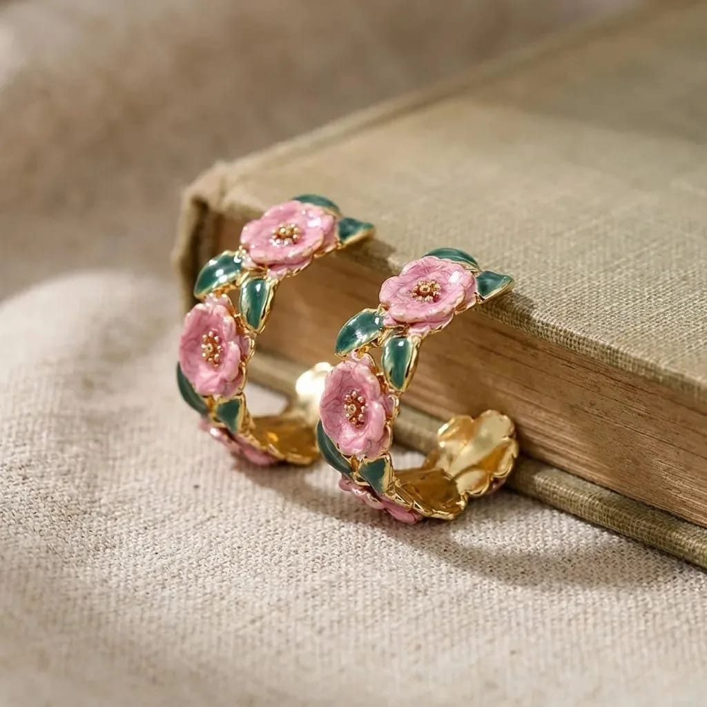 Aylin Fleur de Printemps Enamel Floral Hoop Earrings