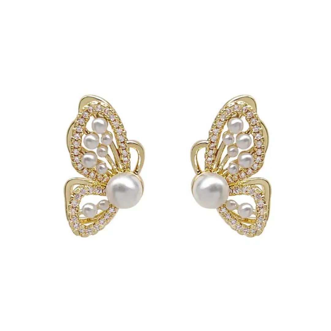 Aylin Gold Plated Butterfly Pearl Earrings