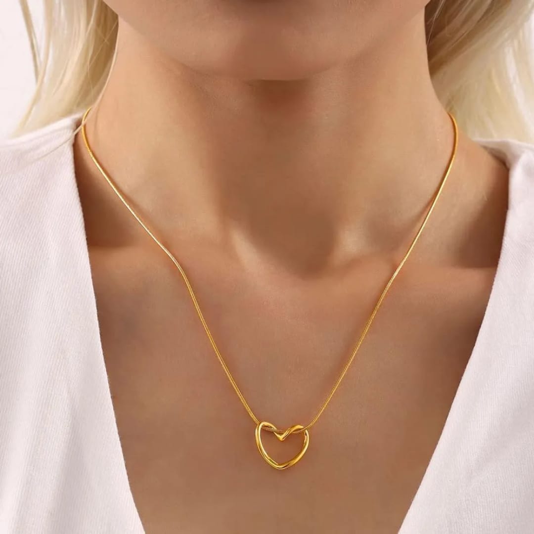 Aylin 18k Gold Plated Open Heart Pendant Necklace – Anti-Tarnish Stainless Steel Necklace for Women photo 2