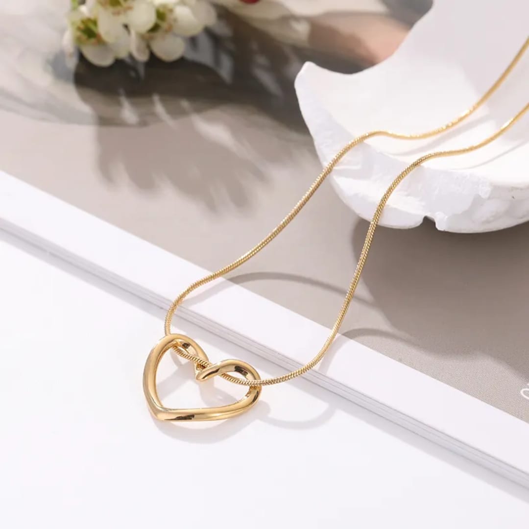 Aylin 18k Gold Plated Open Heart Pendant Necklace – Anti-Tarnish Stainless Steel Necklace for Women photo 3