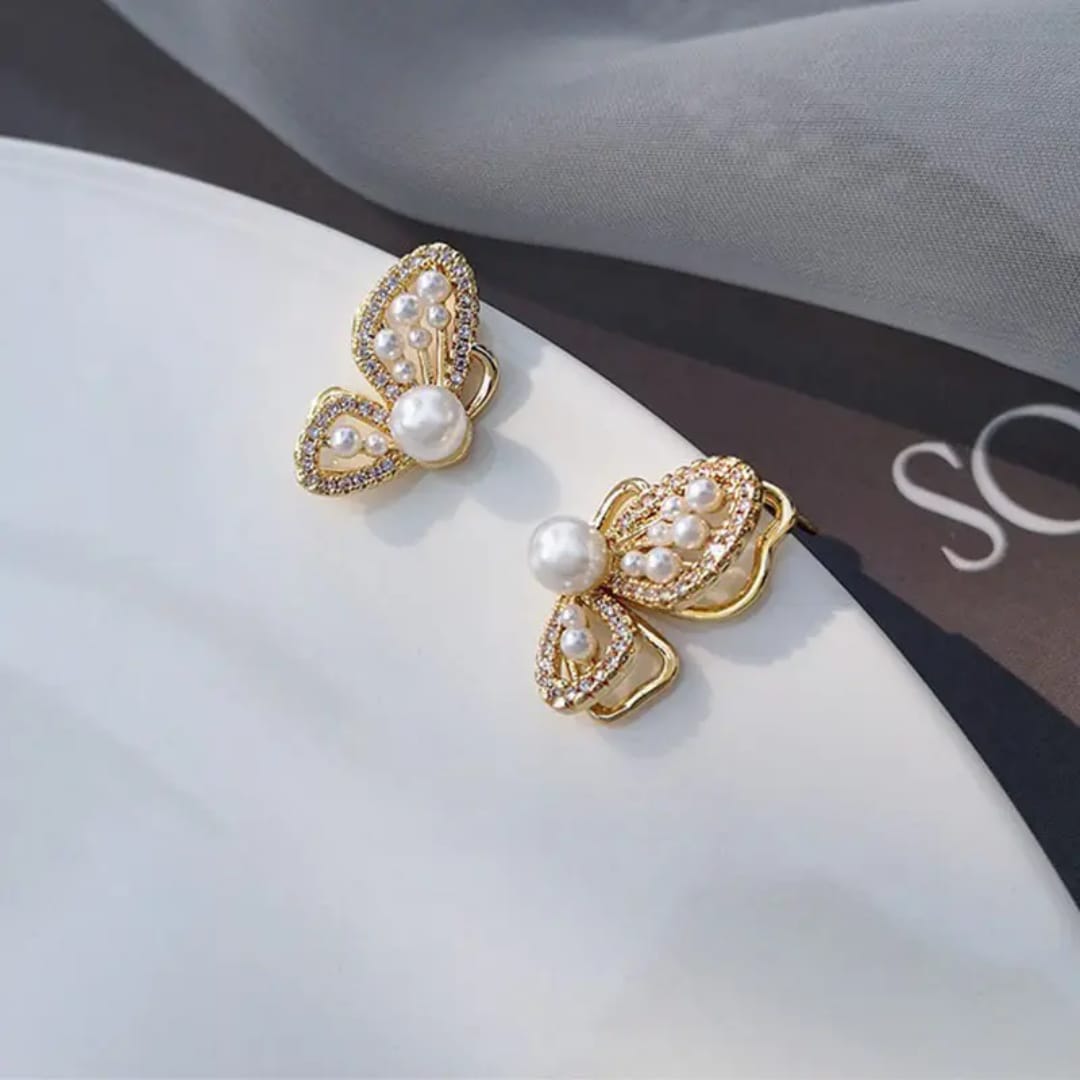 Aylin Gold Plated Butterfly Pearl Earrings photo 3