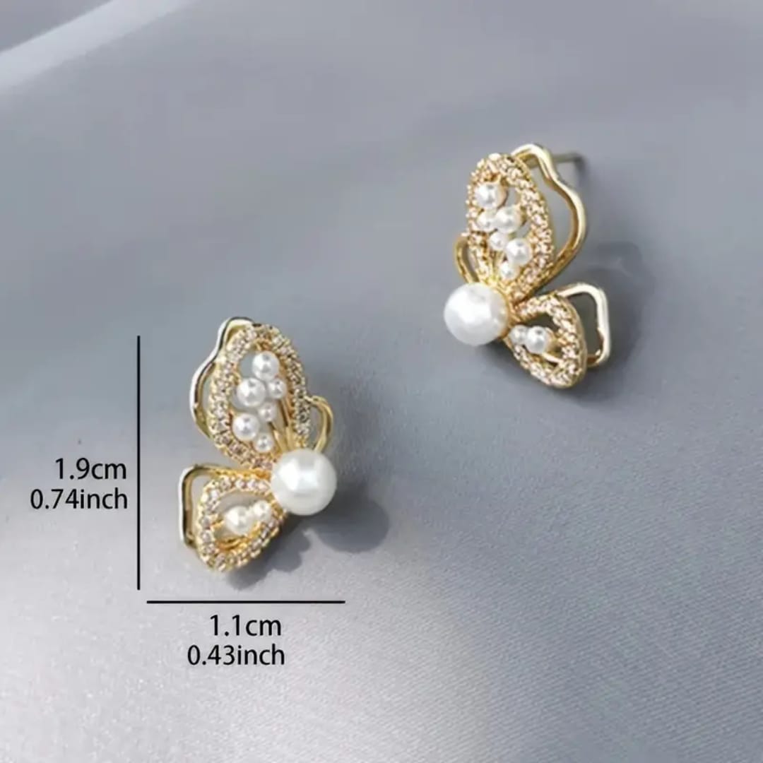 Aylin Gold Plated Butterfly Pearl Earrings photo 5
