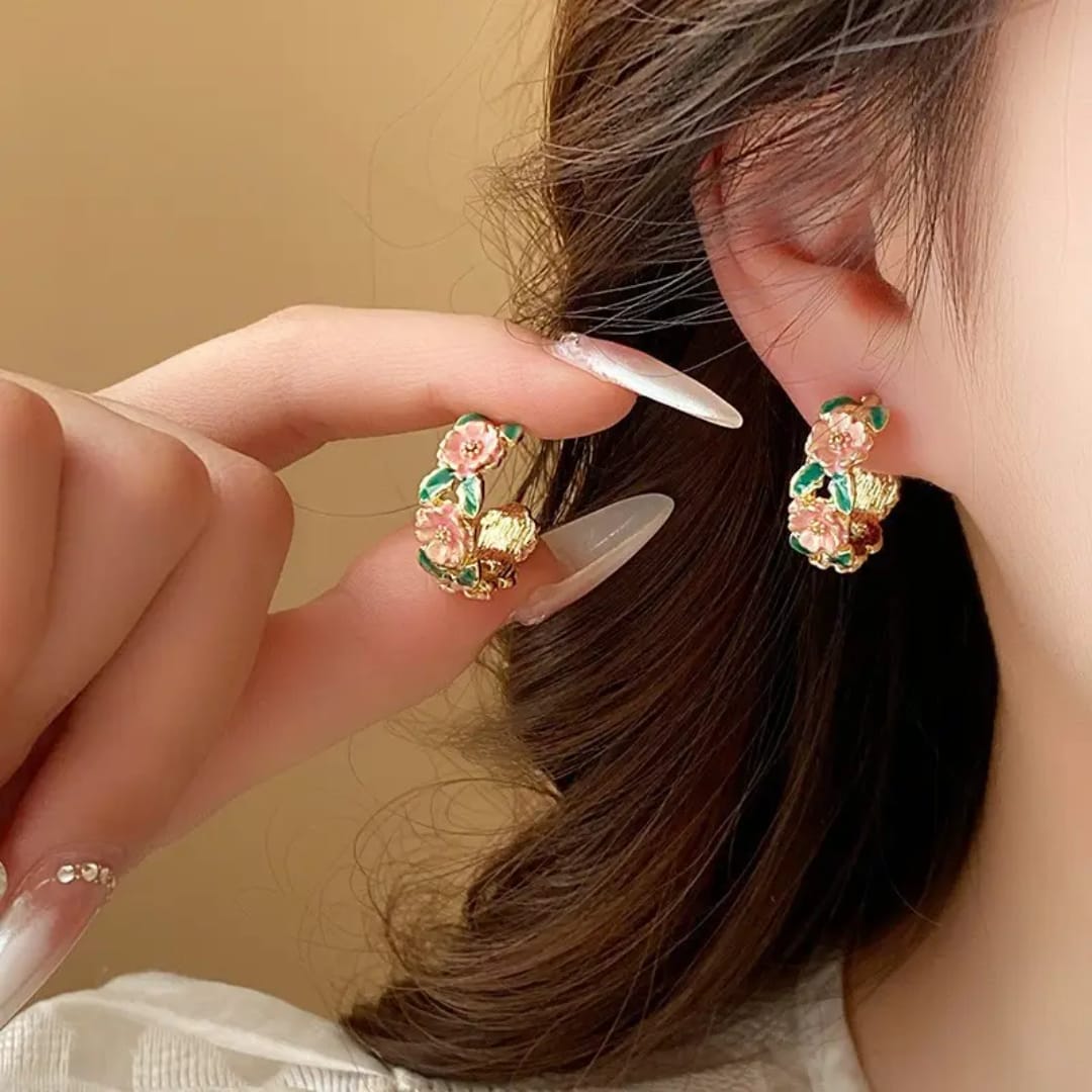 Aylin Fleur de Printemps Enamel Floral Hoop Earrings photo 2