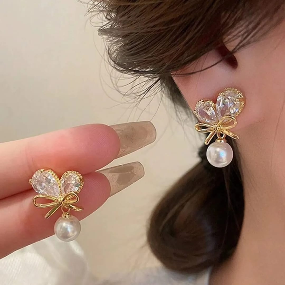 Aylin Bow & Pearl Drop Earrings photo 3