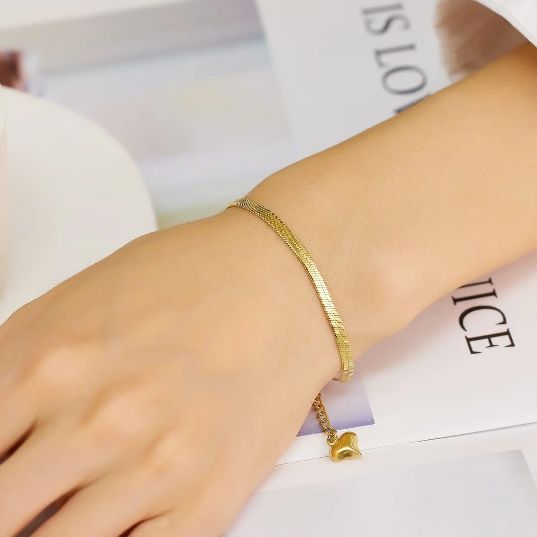 Aylin 18k Gold PVD Plated Herringbone Chain Bracelet – Anti-Tarnish Stainless Steel Bracelet for Women photo 2