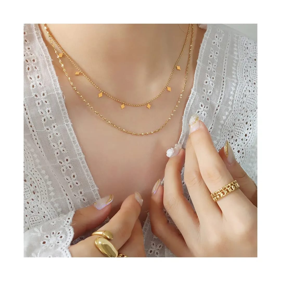 Aylin Ivy Dainty Layered Diamond Drop Necklace – 18k Gold PVD Plated Anti-Tarnish Stainless Steel Necklace for Women
