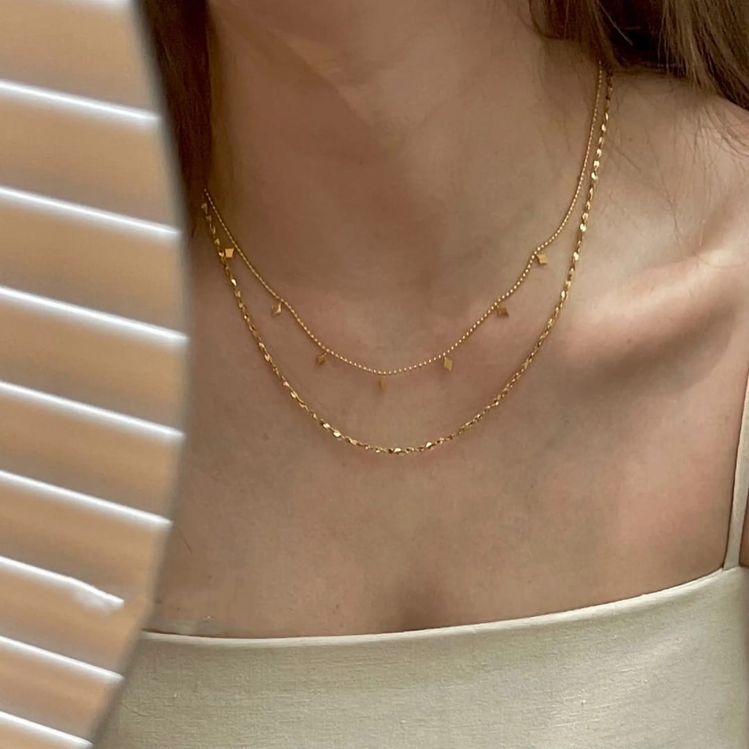 Aylin Ivy Dainty Layered Diamond Drop Necklace – 18k Gold PVD Plated Anti-Tarnish Stainless Steel Necklace for Women photo 2