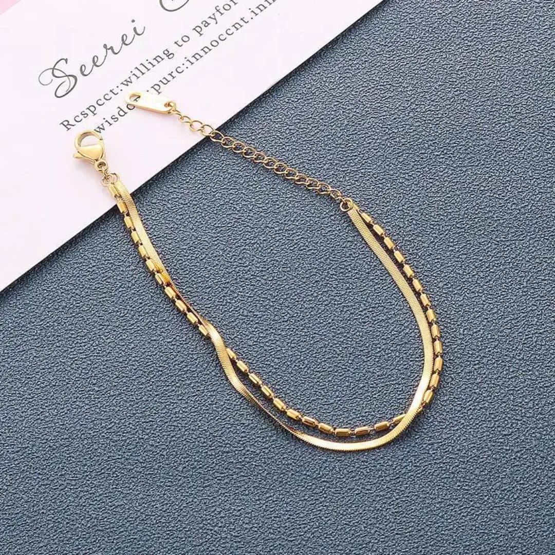 Aylin 18k Gold PVD Plated Layered Bead Chain Bracelet – Anti-Tarnish Stainless Steel Bracelet for Women