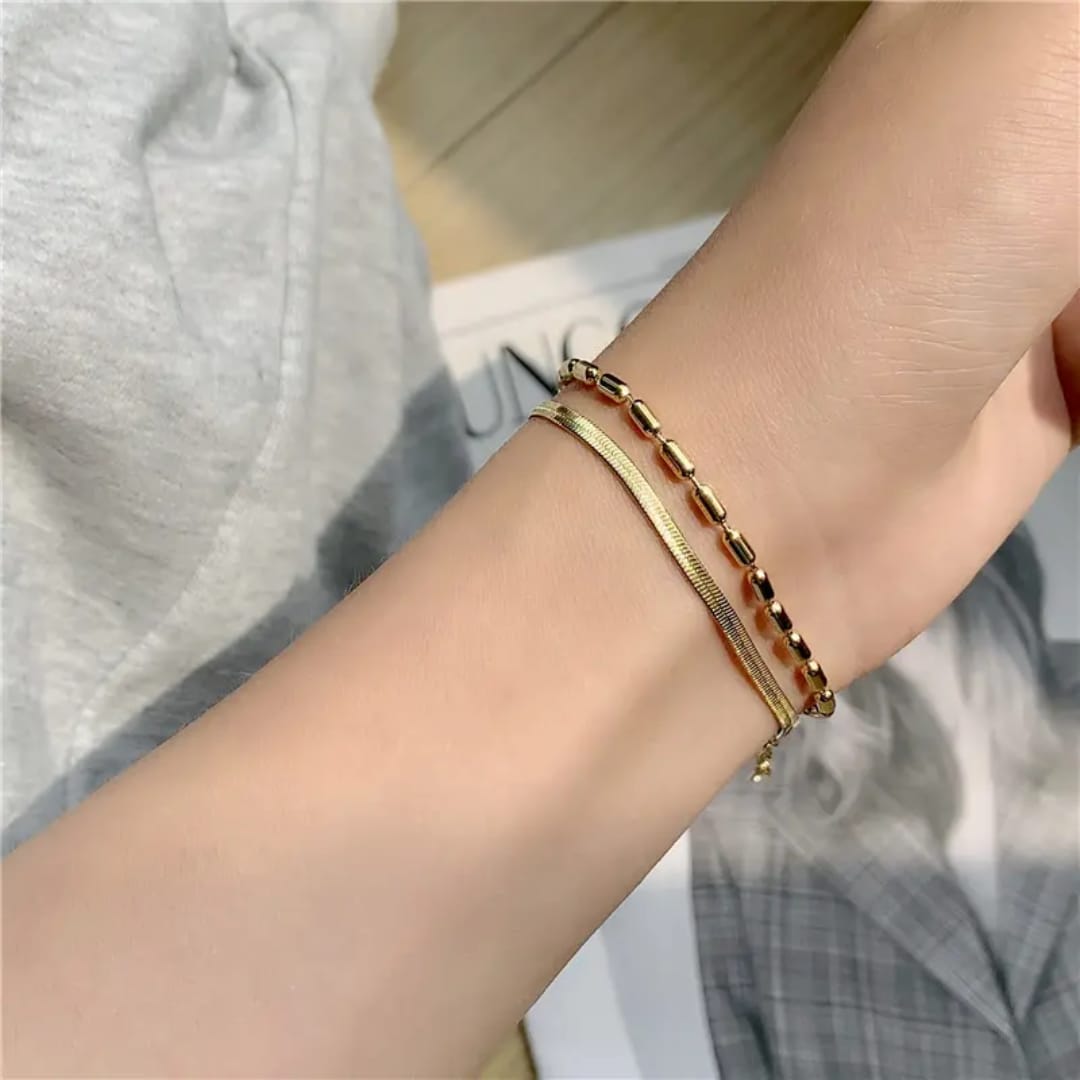 Aylin 18k Gold PVD Plated Layered Bead Chain Bracelet – Anti-Tarnish Stainless Steel Bracelet for Women photo 3