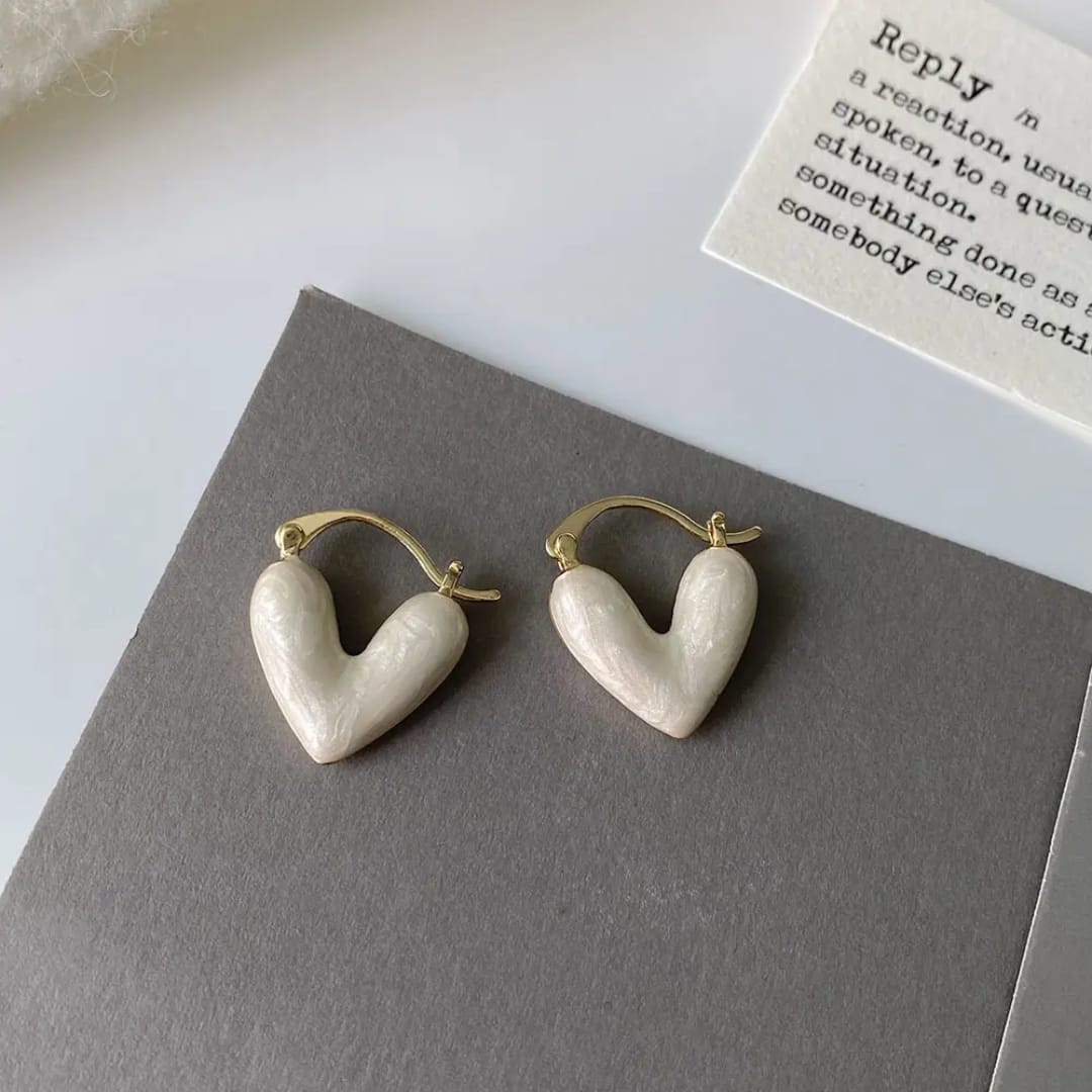 Aylin White Enamel Heart Hoop Earrings