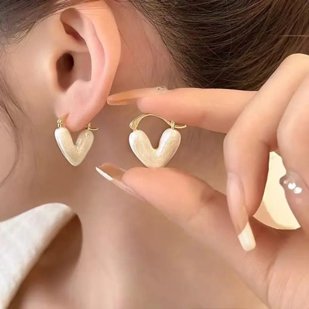 Aylin White Enamel Heart Hoop Earrings photo 2