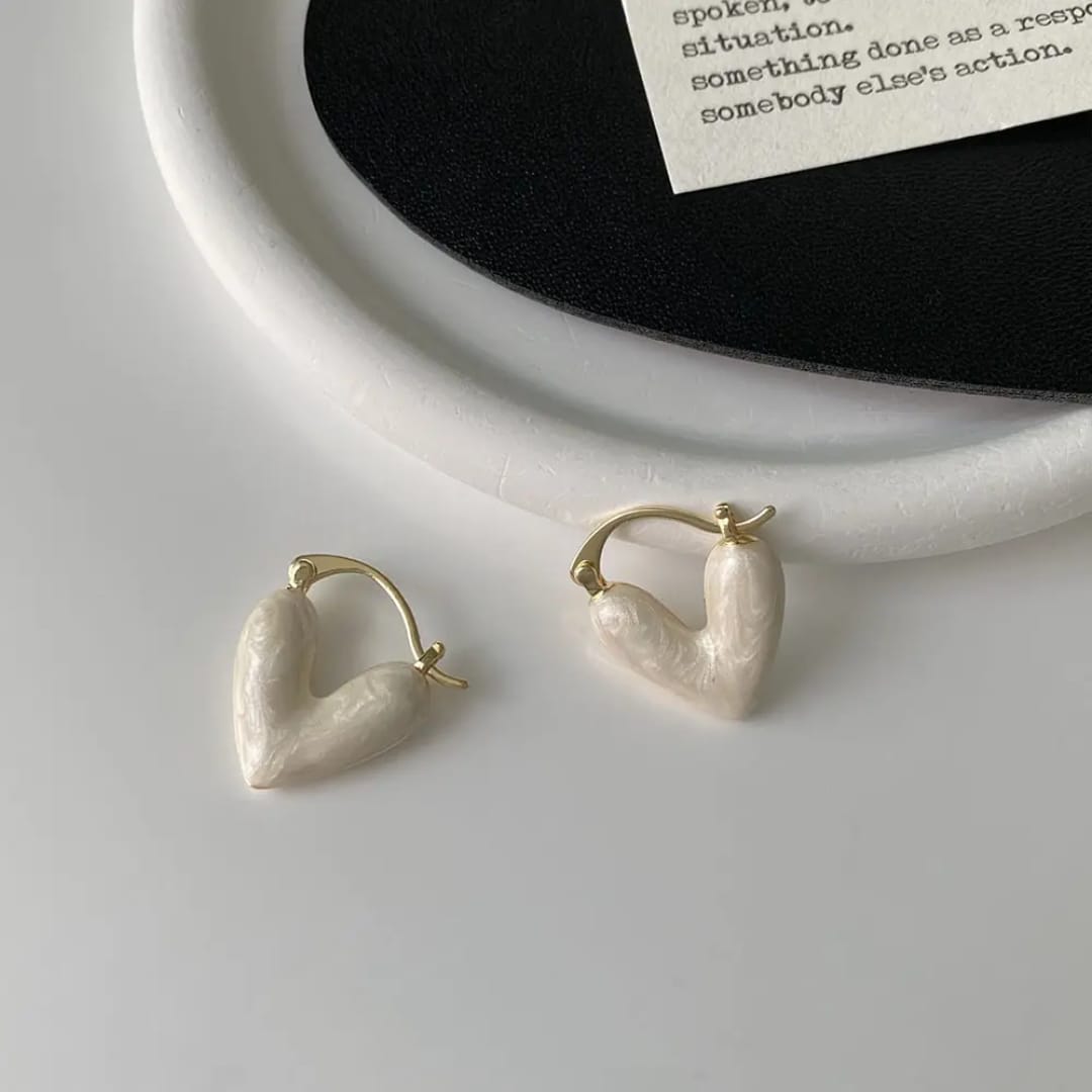 Aylin White Enamel Heart Hoop Earrings photo 3